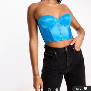 Blue Satin Strapless padded underwire corset